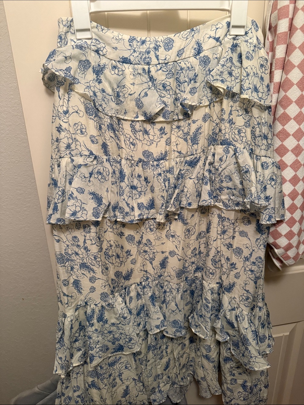 ASTR Cream Maxi Skirt with Blue Floral Print